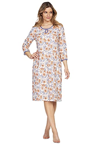 e.Femme® Damen Nachthemd Agnes 2332 aus 100% Baumwolle, 3/4 Arm, Druck/Lachs 50 von e.Femme