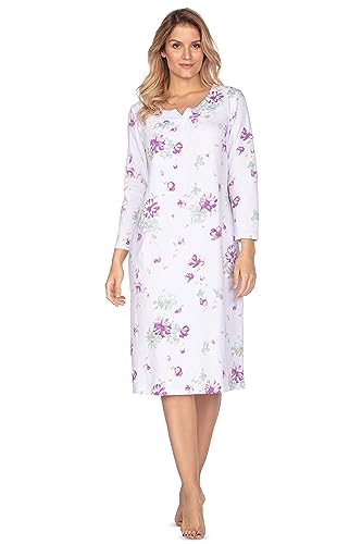 e.Femme® Damen Nachthemd Jana 1092 7/8 Arm 100% Baumwolle, Weiß/Aubergine 50 von e.Femme