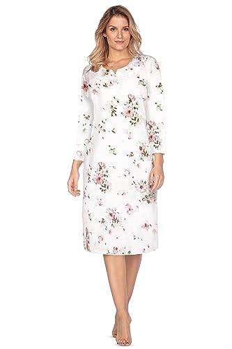 e.Femme® Damen Nachthemd Jana 1092 7/8 Arm 100% Baumwolle, Weiß/Rosa 52 von e.Femme