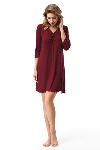 e.Femme® Damen Nachthemd Kaja 76 aus Modal, mit Spitze, Bordeaux 46 von e.Femme