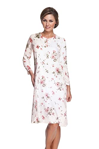 e.FEMME® Damen Nachthemd Kate 1029, Langarm, aus 100% Baumwolle, Weiß/Rosa 50 von e.FEMME