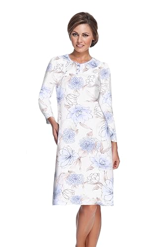 e.FEMME® Damen Nachthemd Kate 1029, Langarm, aus 100% Baumwolle (Blaue Hortensien, 40) von e.FEMME