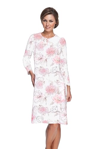 e.FEMME® Damen Nachthemd Kate 1029, Langarm, aus 100% Baumwolle (Rosa Hortensien, 50) von e.FEMME