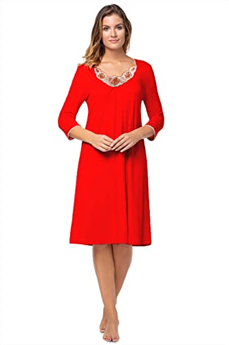 e.Femme® Damen Nachthemd Lydia 752 aus 50% Baumwolle und 50% Modal (Korallenrot, 44) von e.Femme