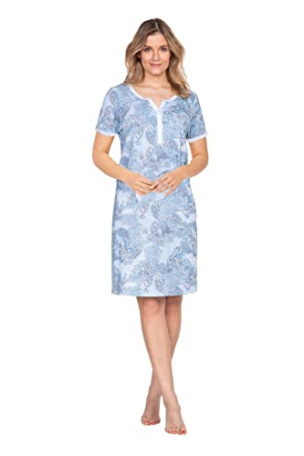 e.Femme® Damen Nachthemd Martha 1088 aus 50% Modal, 50% Baumwolle, Blau/Druck 50 von e.Femme