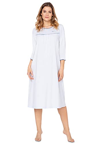 e.Femme® Damen Nachthemd Nicole II 1018 mit 3/4 Arm, aus 50% Baumwolle und 50% Modal, Blau 52 von e.Femme