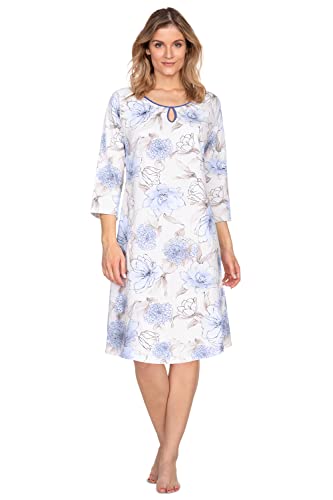 e.FEMME® Damen Nachthemd Olivia 1046 aus 100% Baumwolle, Blaue Hortensien 48 von e.FEMME