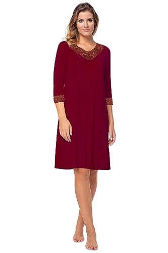 e.FEMME® Damen Nachtkleid Teresa II aus Baumwolle/Modal, Bordeaux 48 von e.FEMME