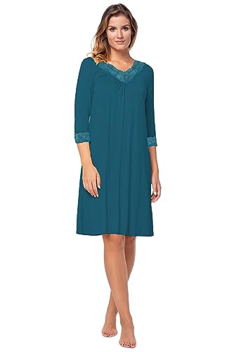 e.FEMME® Damen Nachtkleid Teresa II aus Baumwolle/Modal, Petrol 40 von e.FEMME