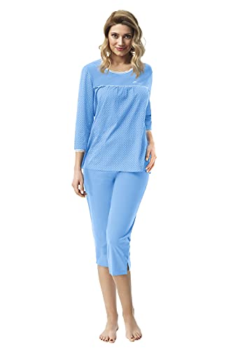 e.Femme® Damen Pyjama Dolly 2306 aus 100% Baumwolle, Blau 48 von e.Femme