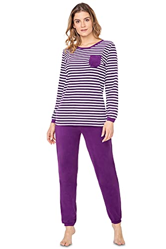 e.Femme® Damen Pyjama Hausanzug Kamila 2214, 2275, 2276 oder 941 aus Frottee (Violett/Streifen, 40) von e.Femme