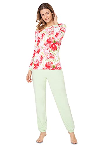 e.Femme® Damen Pyjama Hausanzug Kamila 2214 oder 2275 aus Frottee (Mohnblumen/Kiwi, Numeric_40) von e.Femme