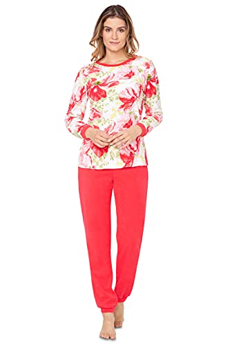 e.Femme® Damen Pyjama Hausanzug Kamila 2214 oder 2275 aus Frottee (Mohnblumen/Koralle, 40) von e.Femme