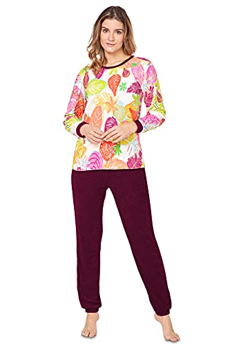 e.FEMME® Damen Pyjama Hausanzug Kamila 2217 aus Frottee (Blätter/Bordeaux, 38) von e.FEMME