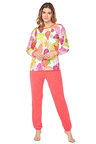 e.FEMME® Damen Pyjama Hausanzug Kamila 2217 aus Frottee (Blätter/Koralle, 36) von e.FEMME