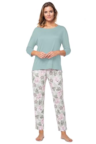 e.Femme® Damen Pyjama Hausanzug Sylvia 903 aus Viskose, Jadeit/Dschungel 44 von e.Femme