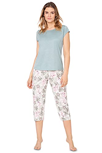 e.FEMME® Damen Pyjama Hausanzug Sylvia 905 aus Viskose, Jadeit/Dschungel 36 von e.FEMME