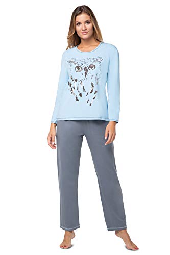 e.FEMME® Damen Pyjama Jenny 815 aus Baumwolle, Blau/Grau, Gr. 40 von e.FEMME