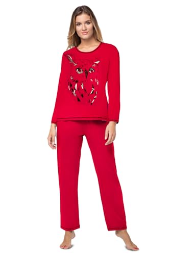 e.FEMME® Damen Pyjama Jenny 815 aus Baumwolle, Rot, Gr. 50 von e.FEMME