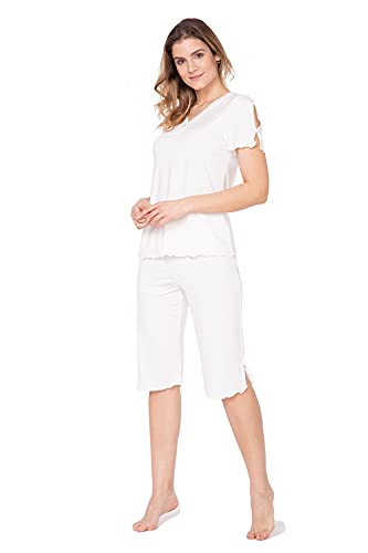 e.Femme® Damen Pyjama Kama 92 aus Viskose, Ecru 40 von e.Femme