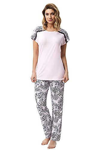 e.Femme® Damen Pyjama Lara 1676 aus Viskose, Rosa/Druck 42 von e.Femme