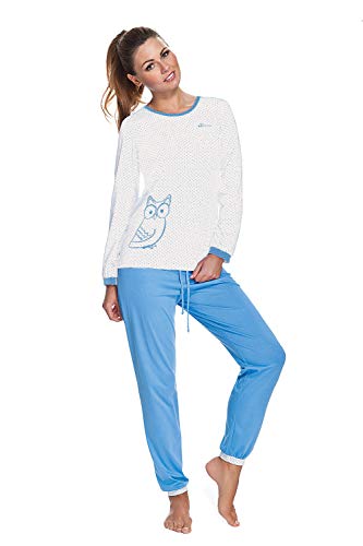 e.Femme® Damen Pyjama Marion 284 aus Baumwolle und Modal, Ecru/Blau 44 von e.Femme