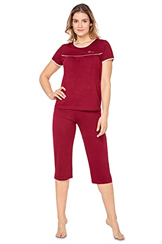 e.Femme® Damen Pyjama Nicole II 945 aus 50% Baumwolle und 50% Modal, Bordeaux 46 von e.Femme