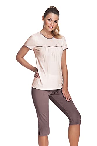 e.Femme® Damen Pyjama Nicole II 945 aus 50% Baumwolle und 50% Modal, Lachs/Taupe 38 von e.Femme