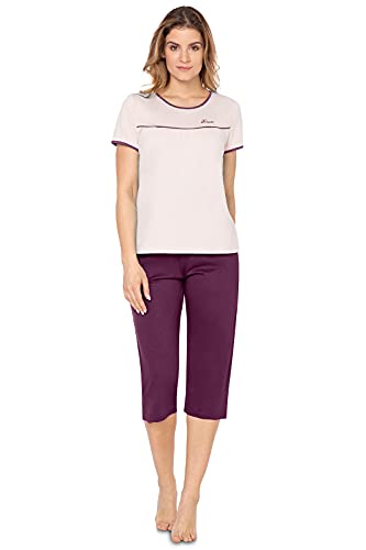 e.Femme® Damen Pyjama Nicole II 945 aus 50% Baumwolle und 50% Modal, Rosa/Aubergine 36 von e.Femme