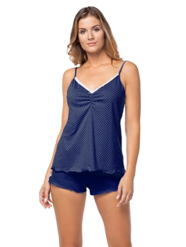 e.Femme® Damen Pyjama Top und Shorts Kitty 899 aus Baumwolle, Marine 42 von e.Femme