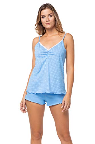 e.FEMME® Damen Pyjama Top und Shorts Kitty 899 aus Baumwolle (Blau, 36) von e.FEMME