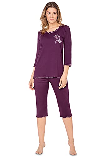 e.FEMME® Damen Schlafanzug 259 aus Baumwolle und Modal (Aubergine, 46) von e.FEMME