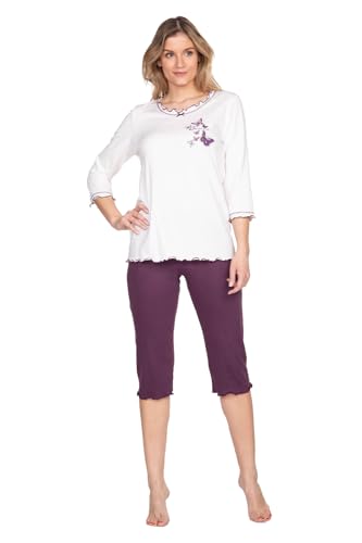 e.FEMME® Damen Schlafanzug 259 aus Baumwolle und Modal (Ecru/Aubergine, 36) von e.FEMME