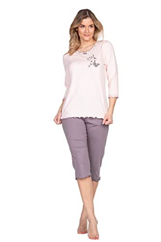 e.FEMME® Damen Schlafanzug 259 aus Baumwolle und Modal (Lachs/Taupe, 36) von e.FEMME