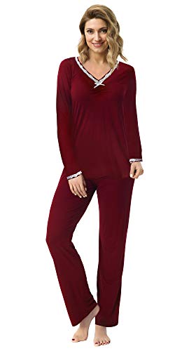 e.Femme® Damen Schlafanzug ZYTA 1912 aus Viskose, Bordeaux 40 von e.Femme