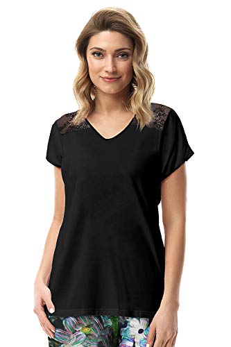 e.FEMME® Damen Schlafanzugobertein Shirt Sabrina 817 aus Viskose, Schwarz 42 von e.FEMME