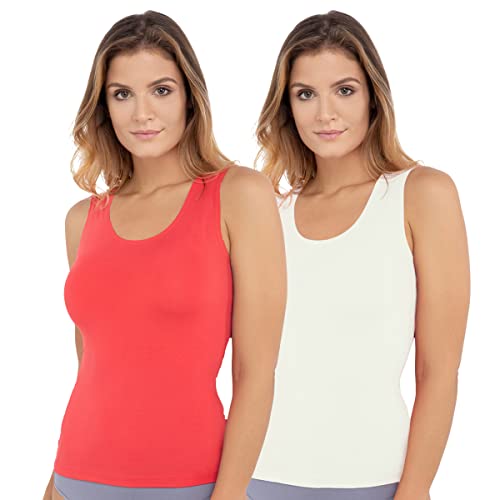 e.FEMME 2er Pack Damen Tops Hemdchen Diana II 136 aus Lenzing® Micromodal, Korallenrot-Ecru 42 von e.FEMME