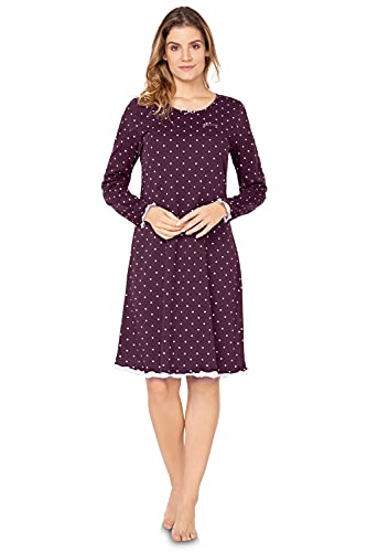 e.Femme Damen Langarm Nachthemd Marion 333 aus Baumwolle mit Modal in der Farbe Bordeaux getupft in Größe 48 von e.Femme