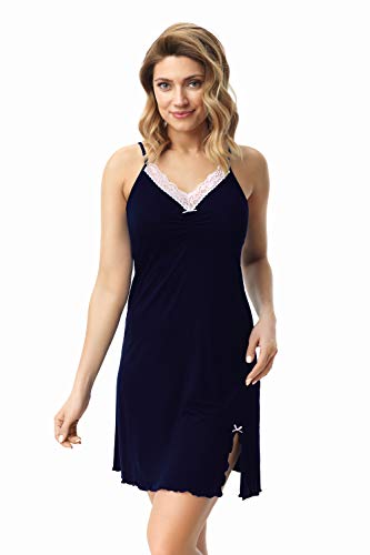 e.Femme Damen Negligee KAJA 23 mit Spitze 96% Viskose + 4% Elasthan in Farbe Marine in Größe 42 von e.Femme