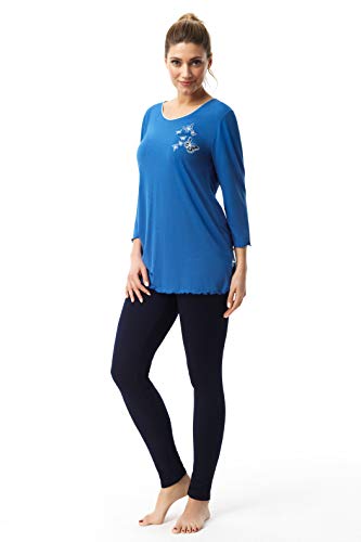 e.Femme Damen Schlafanzug Hausanzug Nelly 439 mit 3/4 Arm Shirt und Langen Leggings aus Viskose in Farbe Blau in Größe 42 von e.Femme
