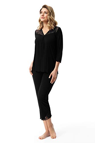 e.FEMME Damen Schlafanzug Lena 447 aus Viskose (Schwarz, 48) von e.FEMME