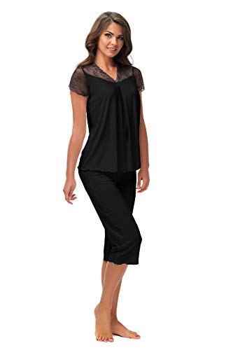 e.Femme Damen Schlafanzug Lena 448 aus Viskose- Schwarz- 40 von e.Femme