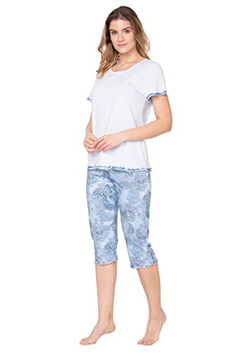 e.FEMME Damen Schlafanzug Marion 310 aus Baumwolle mit Modal (Blau/Druck, 36) von e.FEMME