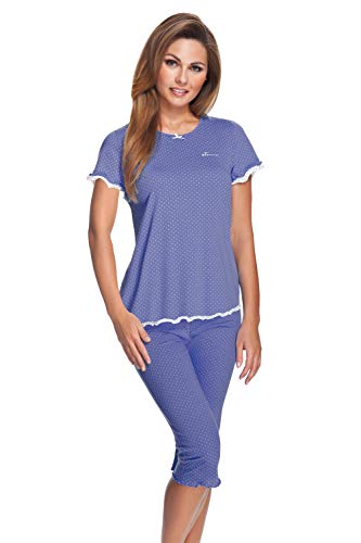 e.Femme Damen Schlafanzug Marion 310 aus Baumwolle mit Modal (Jeans/Ecru gepunktet, 44) von e.Femme