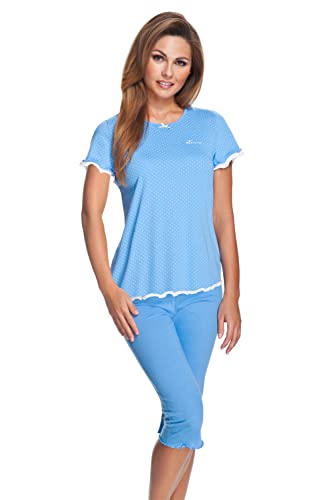 e.FEMME Damen Schlafanzug Marion 310 mit Kurzarm und 3/4 Hose aus 50% Baumwolle + 50% Modal in Farbe Blau in Größe 36 von e.FEMME