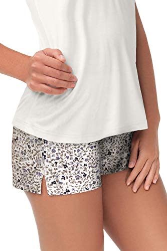 e.FEMME Damen Schlafanzughose Shorts LEA 555 aus Viskose, Druck: Zweige und Blumen- 38 von e.FEMME