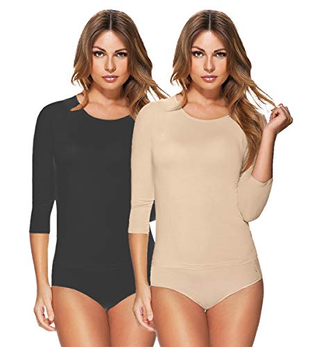 e.FEMME® 2er Pack Damen Hemdchen INA Invisible 343 aus Micromodal (Haut und Schwarz, 40) von e.Femme