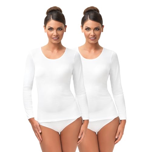e.Femme® 2er Pack Damen Unterhemden Luiza 15572 aus Baumwolle/Modal (Tencel), 2X Weiß 40-42 von e.Femme