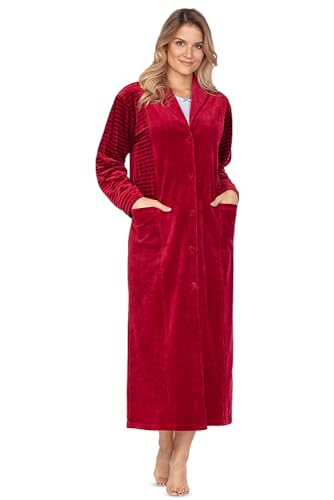 e.Femme® Damen Bademantel Morgenmantel Hausmantel Hannah Nicki Velours, Bordeaux XL von e.Femme