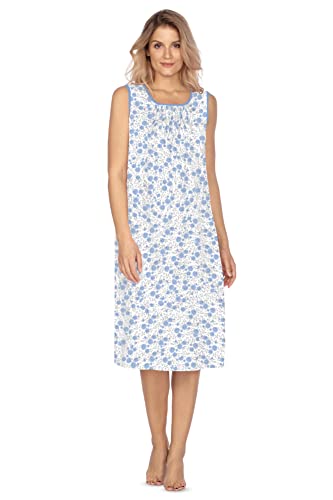e.Femme® Damen Nachthemd 1093 ärmellos, aus 100% Baumwolle, Blaue Rosen 50 von e.Femme